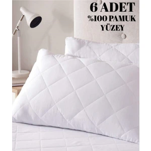 Vessino Home 6'lı Kapitoneli Yastık Koruyucu %100 Pamuk Fermuarlı Kapitone Yastık Alezi Yastık Kılıfı Beyaz