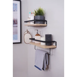Banyo Rafı Ahşap Metal Banyo Havluluk 2 Raflı Duvara Monte Sabunluk