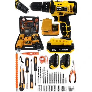Staxx Power Germany Hybrid Motor 58V 8AH Çift Akülü Darbeli Şarjlı Matkap Seti + 30 Parça Set