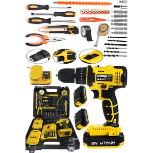 Germany Hybrid Brushless Motor 58V Panasonic Çift Akülü Darbeli Şarjlı Matkap Seti + 30 Parça Set
