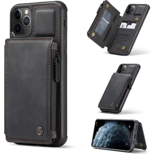 C20 Apple iPhone 11 Pro Max Için Fermuarlı Cep Pu Deri Kaplamalı Kılıf - Siyah  (Yurt Dışından)