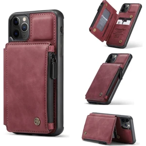 C20 Apple iPhone 11 Pro Max Için Fermuarlı Cep Pu Deri Kaplamalı Kılıf- Kırmızı  (Yurt Dışından)