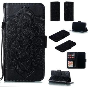Künye Mandala Çiçek Deri Cüzdan Durumda Telefon Kılıf Apple iPhone x / Xs - Siyah  (Yurt Dışından)