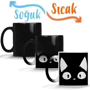 Baskı Dükkanı Beyaz Kedi Siyah Kötü Cats Sihirli Kupa Bardak Porselen