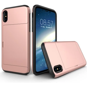 Apple iPhone Xs / x 5.8 Inç Sürgülü Kart Tutucu Pc + Tpu Hibrid Cep Telefonu Kılıfı - Gül Altın (Yurt Dışından)