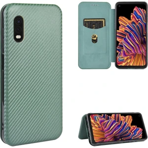 Samsung Galaxy Xcover Pro Için Karbon Fiber Doku Deri Kılıfı - Yeşil (Yurt Dışından)
