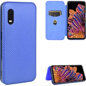 Samsung Galaxy Xcover Pro Için Karbon Fiber Doku Deri Kılıfı - Mavi (Yurt Dışından)