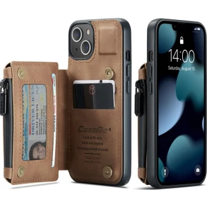 C20 Serisi Apple iPhone 13 6.1 Inç Darbeye Destekli Standı Pu Deri Tpu Cüzdan Telefon Kılıfı - Açık Kahverengi (Yurt Dışından)