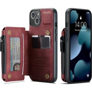 C20 Serisi Apple iPhone 13 6.1 Inç Darbeye Destekli Standı Pu Deri Tpu Cüzdan Telefon Kılıfı - Kırmızı (Yurt Dışından)