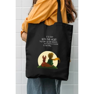 Çınar Bez Çanta Little Prince Baskılı Siyah Kanvas Çanta