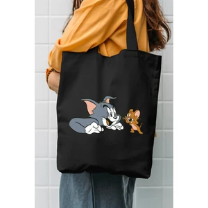 Çınar Bez Çanta Tom ve Jerry Siyah Kanvas Çanta