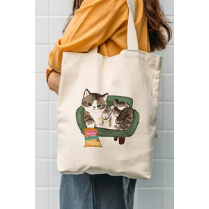 Çınar Bez Çanta Kanvas Cips Yiyen Kedi Bez Çanta C1616