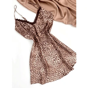 Gece İncisi Leopar Saten Gecelik