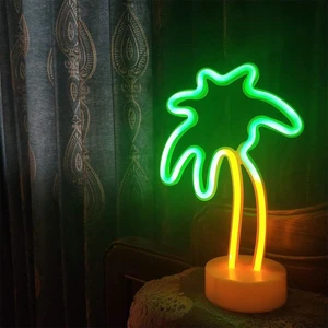 Renkli Palmiye Ağacı Tasarımlı USB ve Pilli Neon LED Gece Lambası
