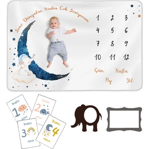 Moky Design Yeni Doğan Bebek Battaniyesi Anı Polar 150 x 100 Cm, Erkek Bebek Yenidoğan Aylık Fotoğraf Çekim Örtüsü