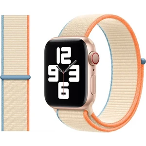 Bushco Store Apple Watch Uyumlu Dokuma Kordon Kayış 1-2-3-4-5-6-7-Se  38MM 40MM - Renkli Krem