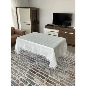 Bünyamin Çalışkan Kdk Dertsiz Fransız Dantelli Masa Örtüsü Krem Pudra Cappucino Gri