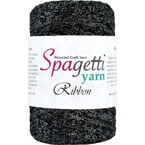 Spagettiyarn Siyah Simli Ribbon Ip (Gümüş Sim)