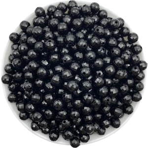 Hedef Bijuteri 8mm Siyah Renk Akrilik Dünya Model Boncuk,takı , Çanta Yapım Boncuğu (50GR,~200 Adet)