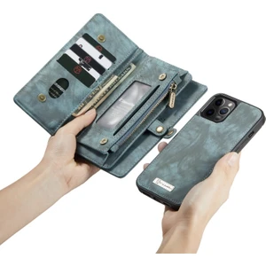 008 Serisi iPhone 12 Pro Max 6.7-Inç Uyumlu  2-In-1 Ayrılabilir Cüzdan Bölünmüş Deri Telefon Kılıfı   - Mavi  (Yurt Dışından)
