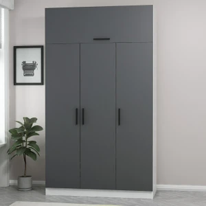 Kale 3 Kapaklı 2 Çekmeceli Dolap ve Yüklük Beyaz Antrasit 190  cm