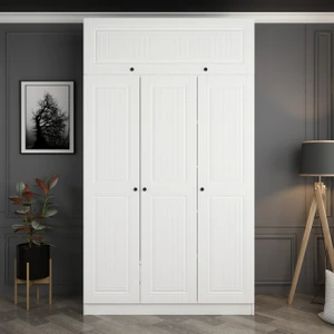 Kale 3 Mebran Kapaklı 2 Iç Çekmeceli Dolap ve Yüklük Beyaz 190  cm