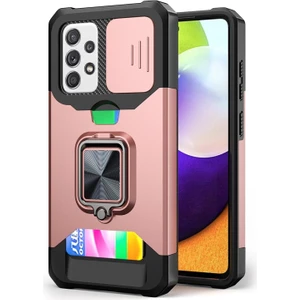Kamera Korumalı Kart Cepli Hibrid Telefon Koruyucu Kılıf - Samsung Galaxy A52 4g / 5g / A52S 5g (Yurt Dışından)