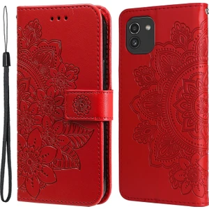 Tam Korumalı Mandala Desenli Manyetik Tokalı Cüzdan Işlevli Stand Kapaklı Ipli Telefon Kılıfı - Samsung Galaxy A03 (Yurt Dışından)