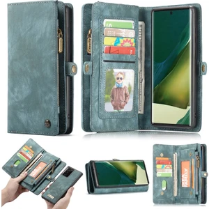 008 Serisi Çok Fonksiyonlu 2-In-1 Fermuar Cüzdan Bölünmüş Deri Kılıf Galaxy NOTE20 Ultra / NOTE20 Ultra - Mavi (Yurt Dışından)