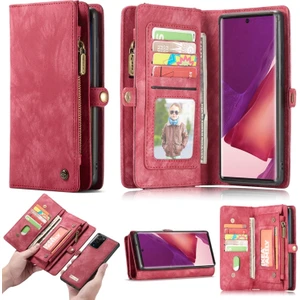 008 Serisi Çok Fonksiyonlu 2-In-1 Fermuar Cüzdan Bölünmüş Deri Kılıf Galaxy NOTE20 Ultra / NOTE20 Ultra - Kırmızı (Yurt Dışından)