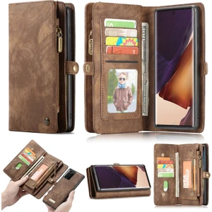 008 Serisi Çok Fonksiyonlu 2-In-1 Fermuar Cüzdan Bölünmüş Deri Kılıf Galaxy NOTE20 Ultra / NOTE20 Ultra - Kahverengi (Yurt Dışından)
