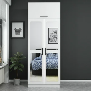 Kale 2 Kapaklı Aynalı Zincir Dolap-Yüklük - Beyaz 210  cm