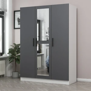 Kale 3 Kapaklı 1 Aynalı 2 Çekmeceli Dolap Beyaz Antrasit 210  cm