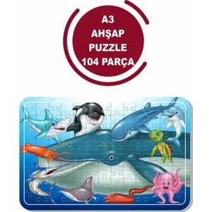 Deniz Canlıları A3 104 Parça Ahşap Puzzle