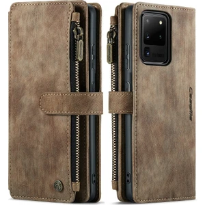 Caseme C30 Serisi Galaxy S20 Ultra Çizilmeye Dayanıklı Destekli Standı Tasarım Fermuar Cep Pu Deri Tpu Cüzdan Kılıf Kılıf Telefon Kılıfı - Kahverengi  (Yurt Dışından)