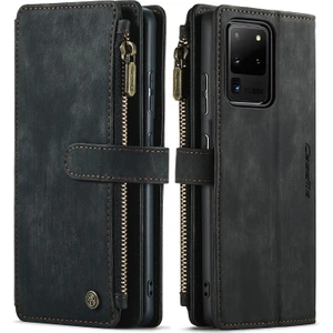 Caseme C30 Serisi Galaxy S20 Ultra Çizilmeye Dayanıklı Destekli Standı Tasarım Fermuar Cep Pu Deri Tpu Cüzdan Kılıf Kılıf Telefon Kılıfı - Siyah  (Yurt Dışından)
