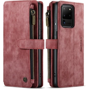 Caseme C30 Serisi Galaxy S20 Ultra Çizilmeye Dayanıklı Destekli Standı Tasarım Fermuar Cep Pu Deri Tpu Cüzdan Kılıf Kılıf Telefon Kılıfı - Kırmızı  (Yurt Dışından)