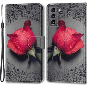 Kart Yuvaları Dayanıklı Desen Baskı Pu Deri Standı Galaxy S22 Için Kayış ile Koruyucu Kılıf Koruyucu Kılıf - C14 Kırmızı Pembe  (Yurt Dışından)