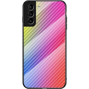 Karbon Fiber Doku Ince Temperli Cam Pc + Tpu Kılıf Koruyucu Kılıf Galaxy S22 - Renkli Elyaf  (Yurt Dışından)