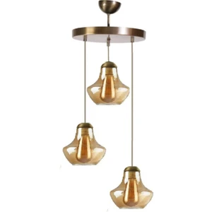 Mikro Rustik Retro Bal Camlı Eskitme 3 Lü Avize
