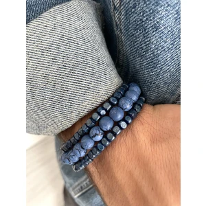 Padore Accessory Deniz Mavisi Doğal Taşlı, Okyanus Mavisi Ahşap Bileklik Seti