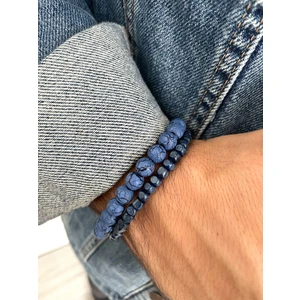 Padore Accessory Deniz Mavisi Doğal Taşlı, Okyanus Mavisi Ahşap Bileklik Seti
