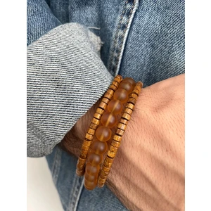 Padore Accessory Bal Rengi Doğal Taş ve Bal Rengi Ahşap Bileklik Seti