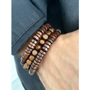 Padore Accessory Kahverengi Ahşap Üçlü Bileklik Seti Kombin