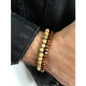 Padore Accessory Çok Şık Ihlamur Yeşili ve Koyu Kahve Ikili Ahşap Bileklik