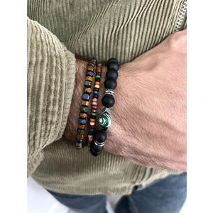 Padore Accessory Unisex Çok Şık Ahşap ve Doğal Taş Üçlü Bileklik