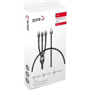ZORE Shira Serisi 3 In 1 USB Kablo 30CM Type-C 5A Apple iPhone Uyumlu 12W ve Micro USB Hızlı Şarj
