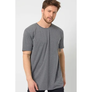 Amazing Crash Antrasit Basic Erkek Bisiklet Yaka Long Fit Eteği Biyeli T-Shirt