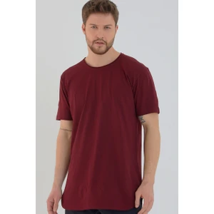 Amazing Crash Bordo Basic Erkek Bisiklet Yaka Long Fit Eteği Biyeli T-Shirt