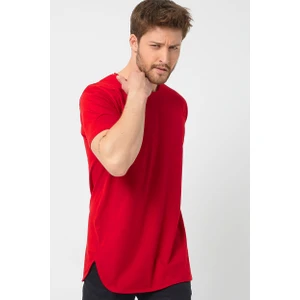 Amazing Crash Kırmızı Basic Erkek Bisiklet Yaka Long Fit Eteği Biyeli T-Shirt